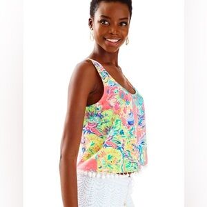 Lilly Pulitzer Shirley Cropped Tank Top in Coral Reef Island Seacret Sz XS